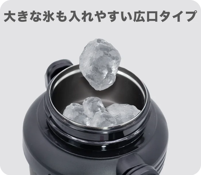 大きな氷も入れやすい広口タイプ